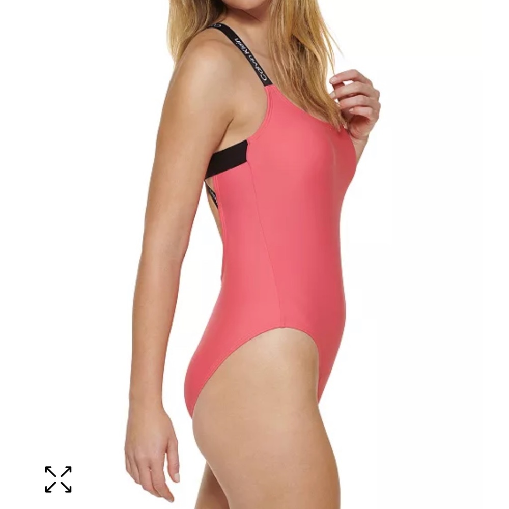 NWT CALVIN KLEIN Deep U-Back Criss-Cross Logo Elastic One-Piece Swimsuit -Size S - Picture 3 of 10